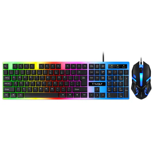 T-WOLF TF230 White Black Wired Gaming Keyboard Mouse Set