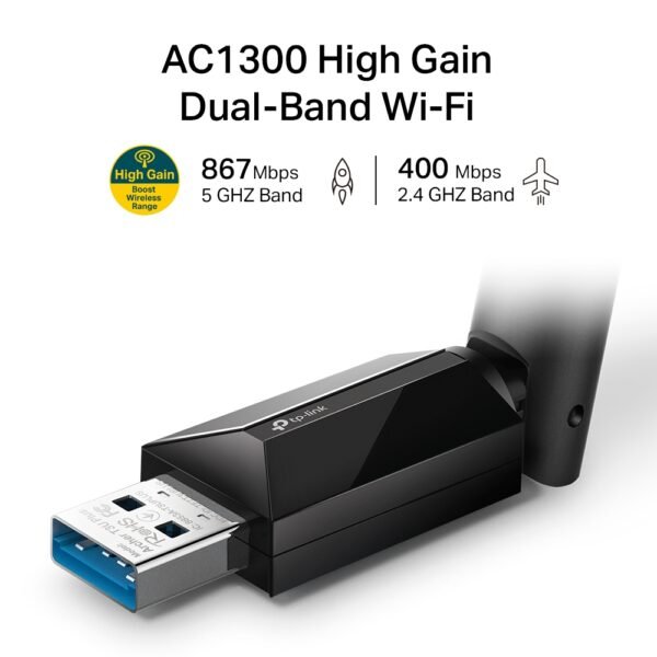 TL Archer T3U Plus AC1300 High Gain Wireless Dual Band USB Adapter