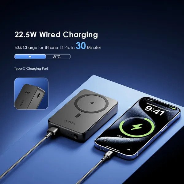 Oraimo MagPower 15 OPB-7102W 10000mAh magnetic wireless and wired power bank available in black and white