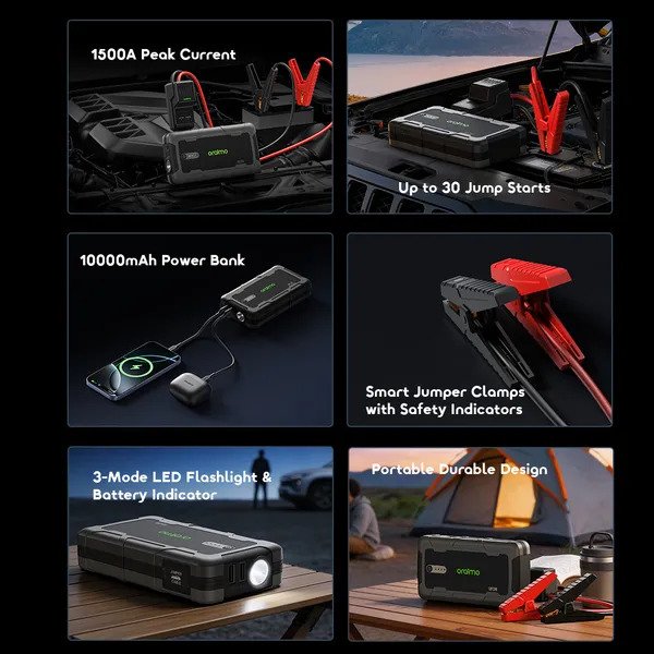 oraimo power Spark 1500A 12V Car Jump Starter with 10,000mAh Power bank