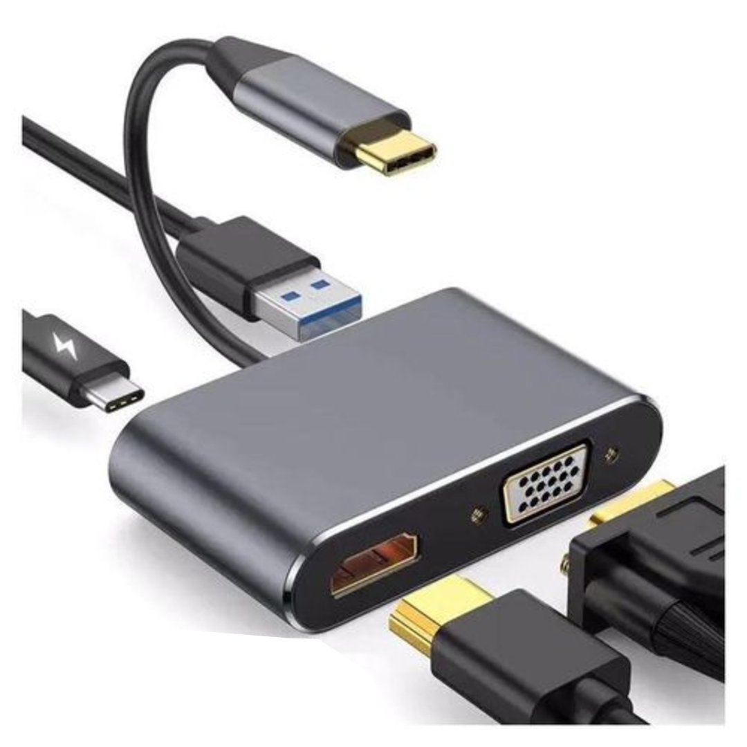 UGREEN CM162 4 -In -1 USB-C to HDMI + VGA +USB 3.0 Adapter with PD(100W)-Space Gray