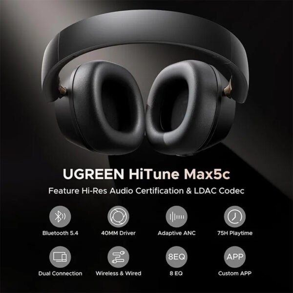 UGREEN HP203 HiTune Max5c Over-ear Bluetooth Headphone with Adaptive Noise Cancelling-White