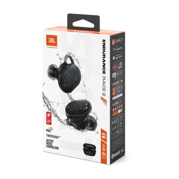 JBL Endurance RACE 2 True Wireless Noise Cancelling Bluetooth Earbuds Black
